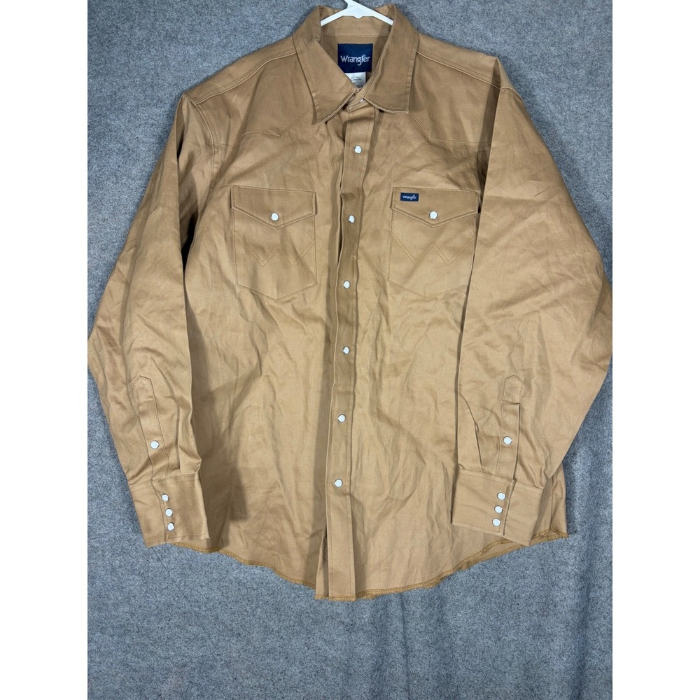 Wrangler Mens XXL Khaki Tan Canvas Cotton Twill Western Snap Front Shirt MS715RH